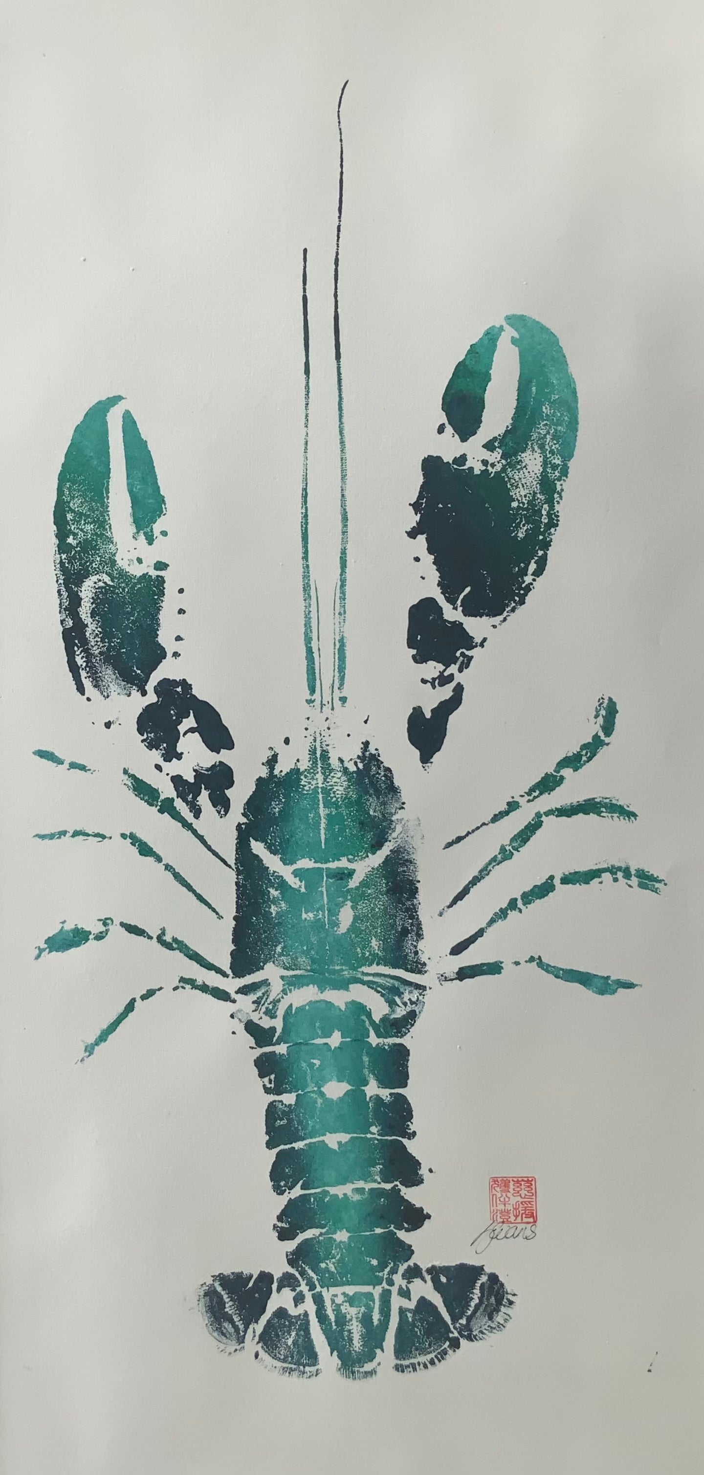 Menai Strait Lobster, Gyotaku Printed and Wet Mounted.