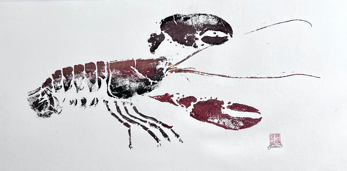 Menai Strait Lobster, Gyotaku Printed and Wet Mounted.