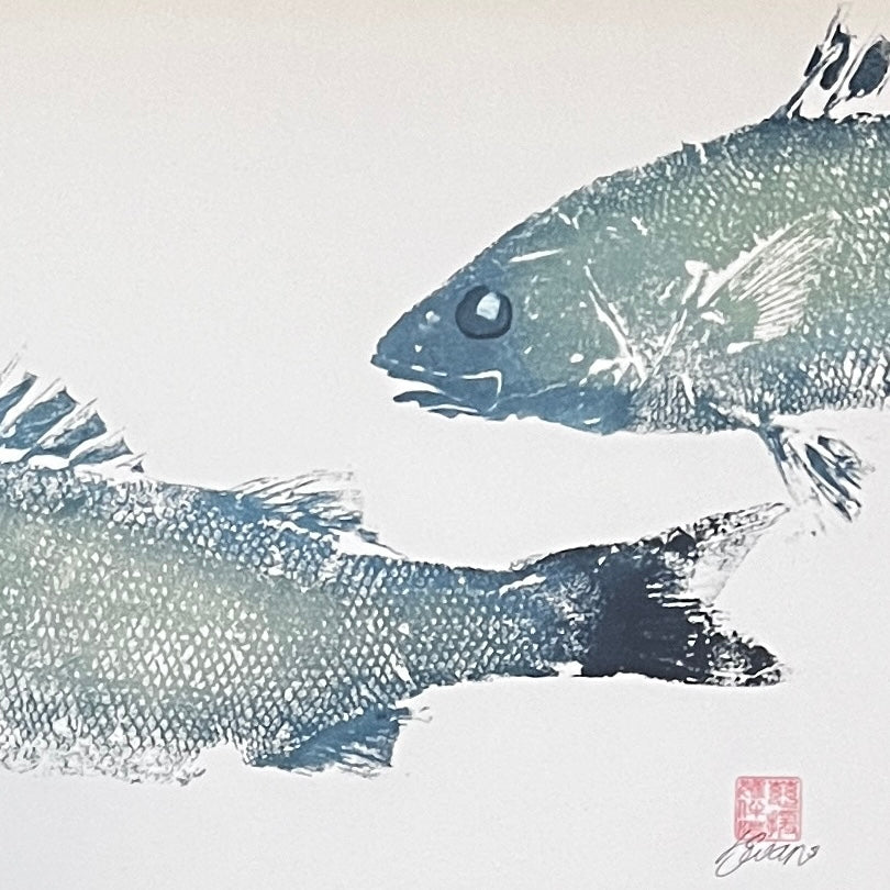 Anglesey Sea Bass Diptych Gyotaku Print