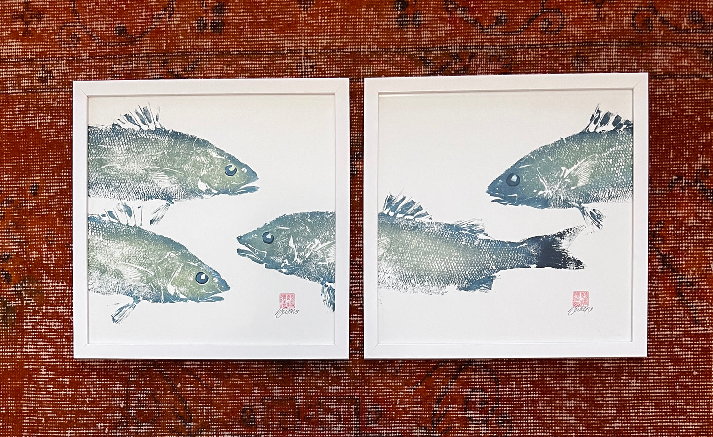 Anglesey Sea Bass Diptych Gyotaku Print