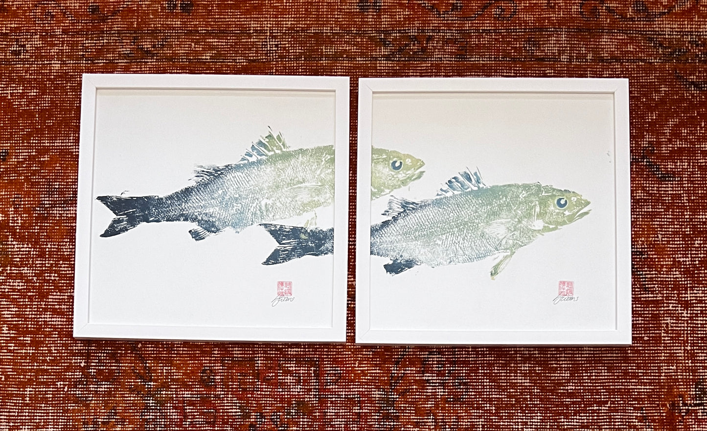 Anglesey Sea Bass Diptych Gyotaku Print