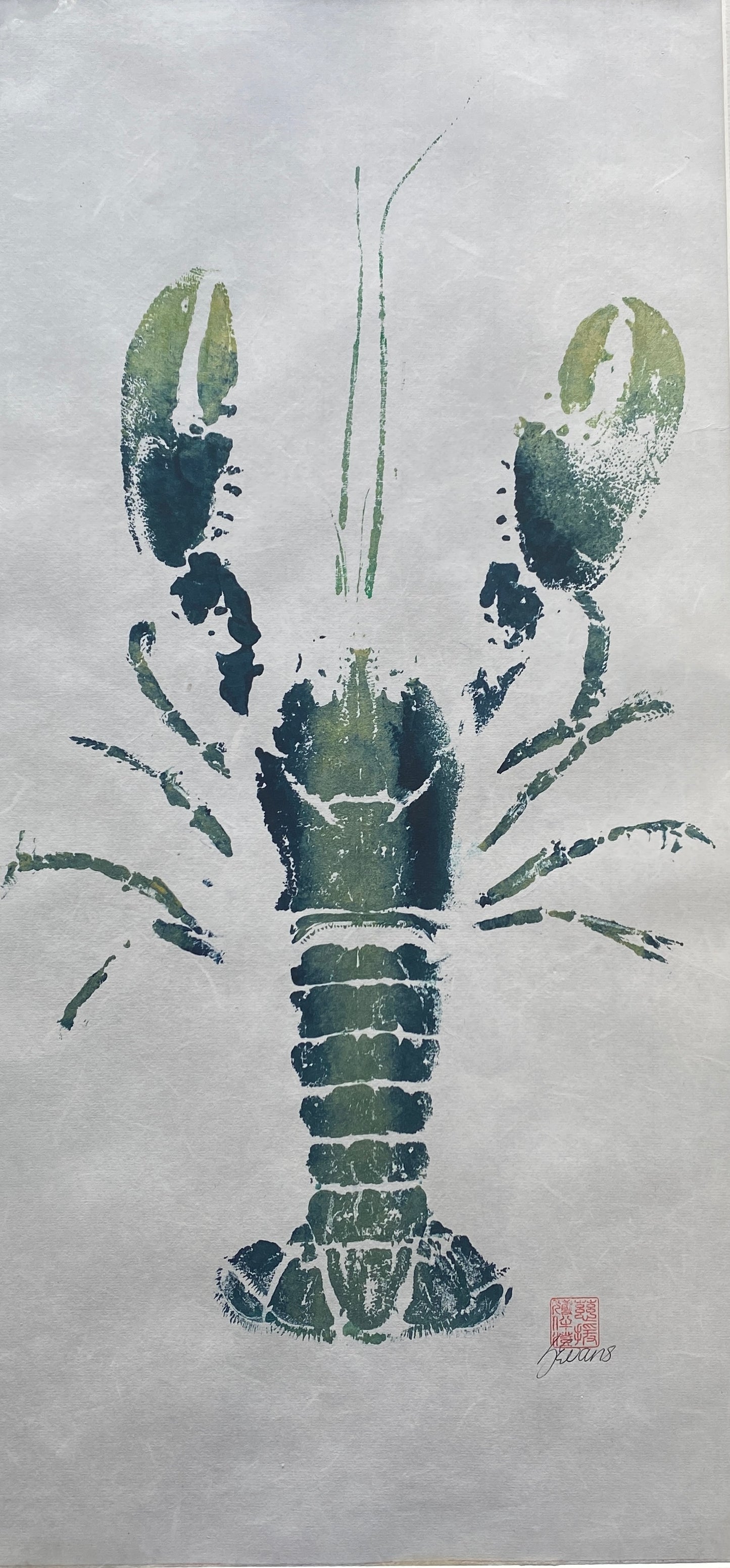 Menai Strait Lobster, Gyotaku Printed and Wet Mounted.