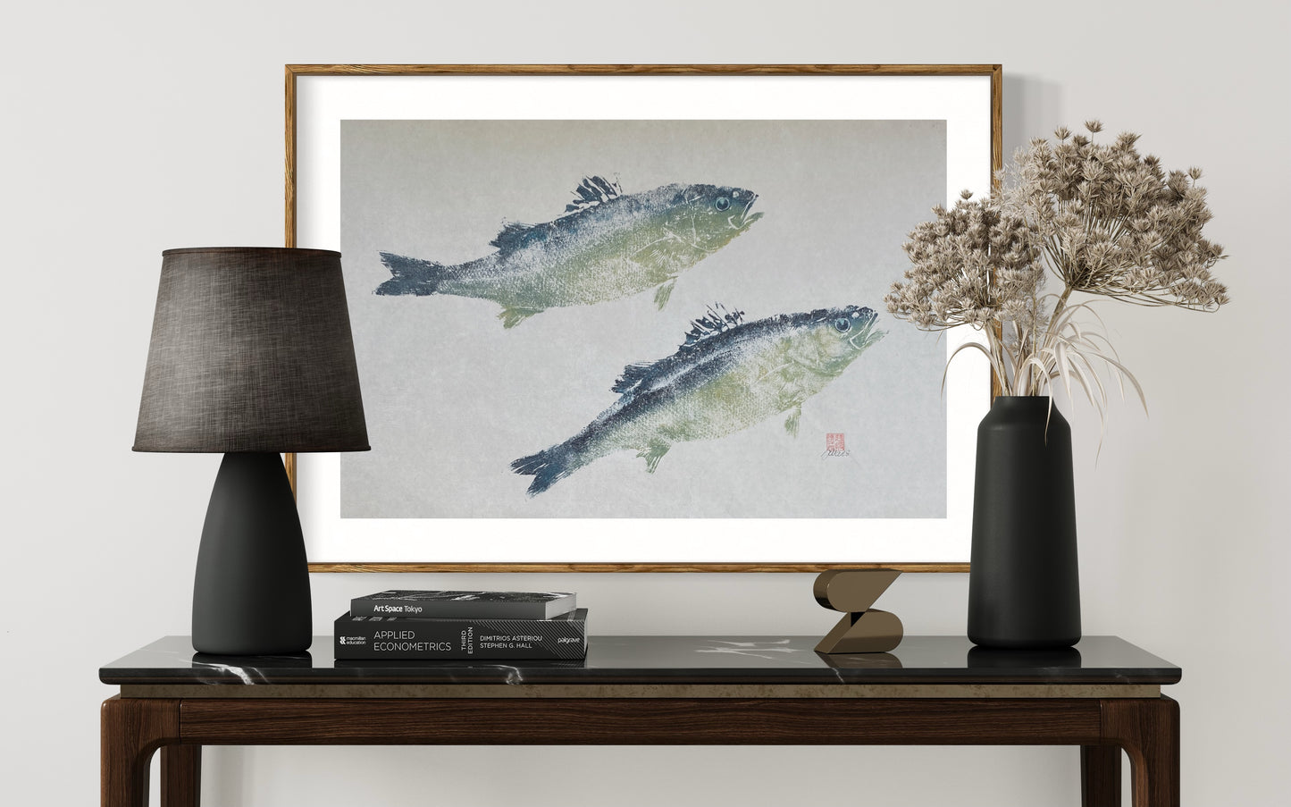 Menai Strait, Line Caught Sea Bass Gyotaku Printed and Wet Mounted.