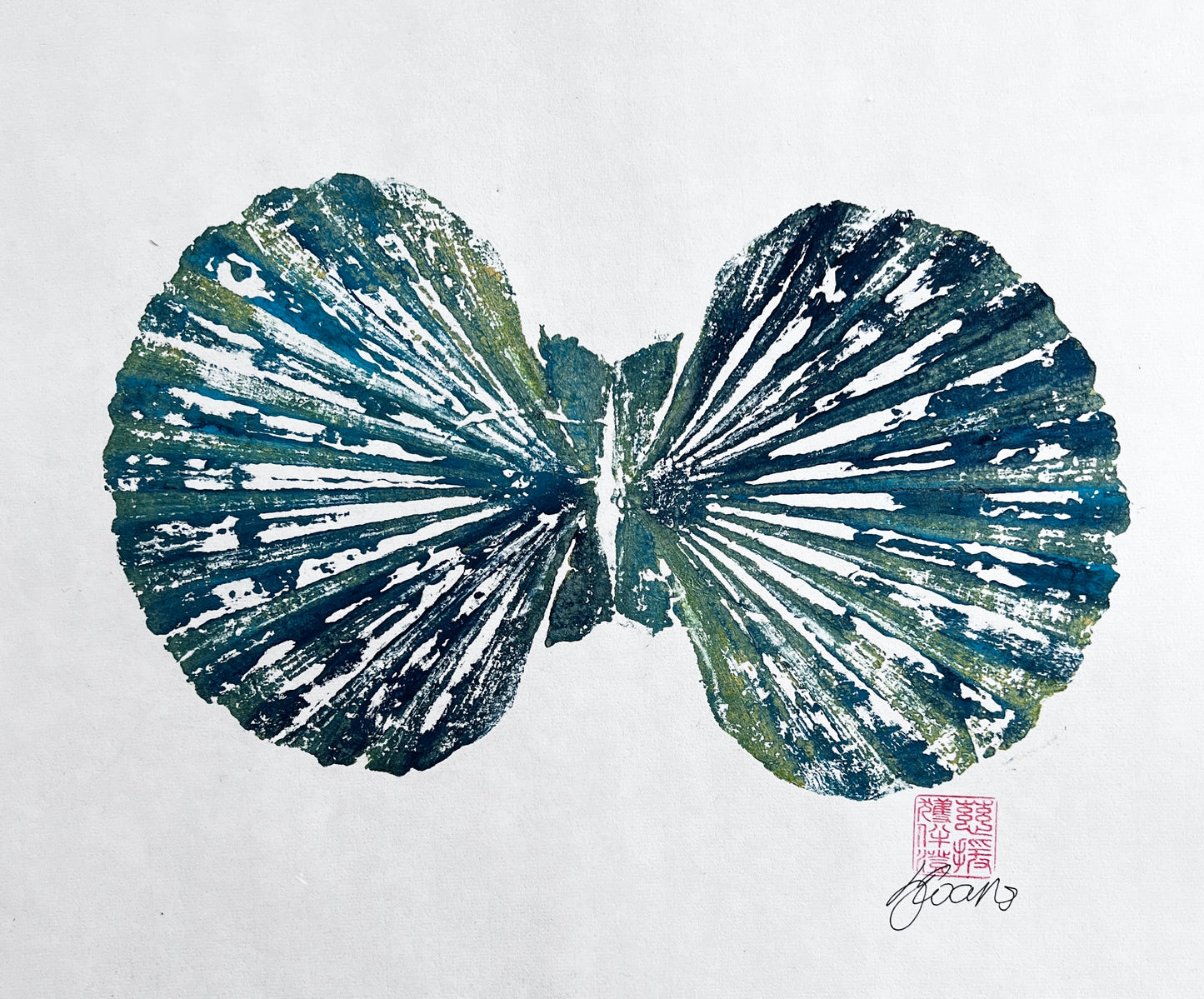 Scallop Shell Gyotaku Print, Wet Mounted A4