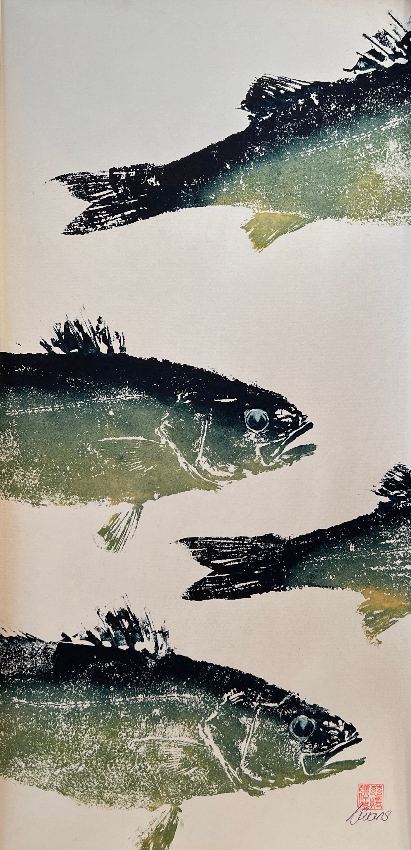 Anglesey Sea Bass Triptych Gyotaku Print