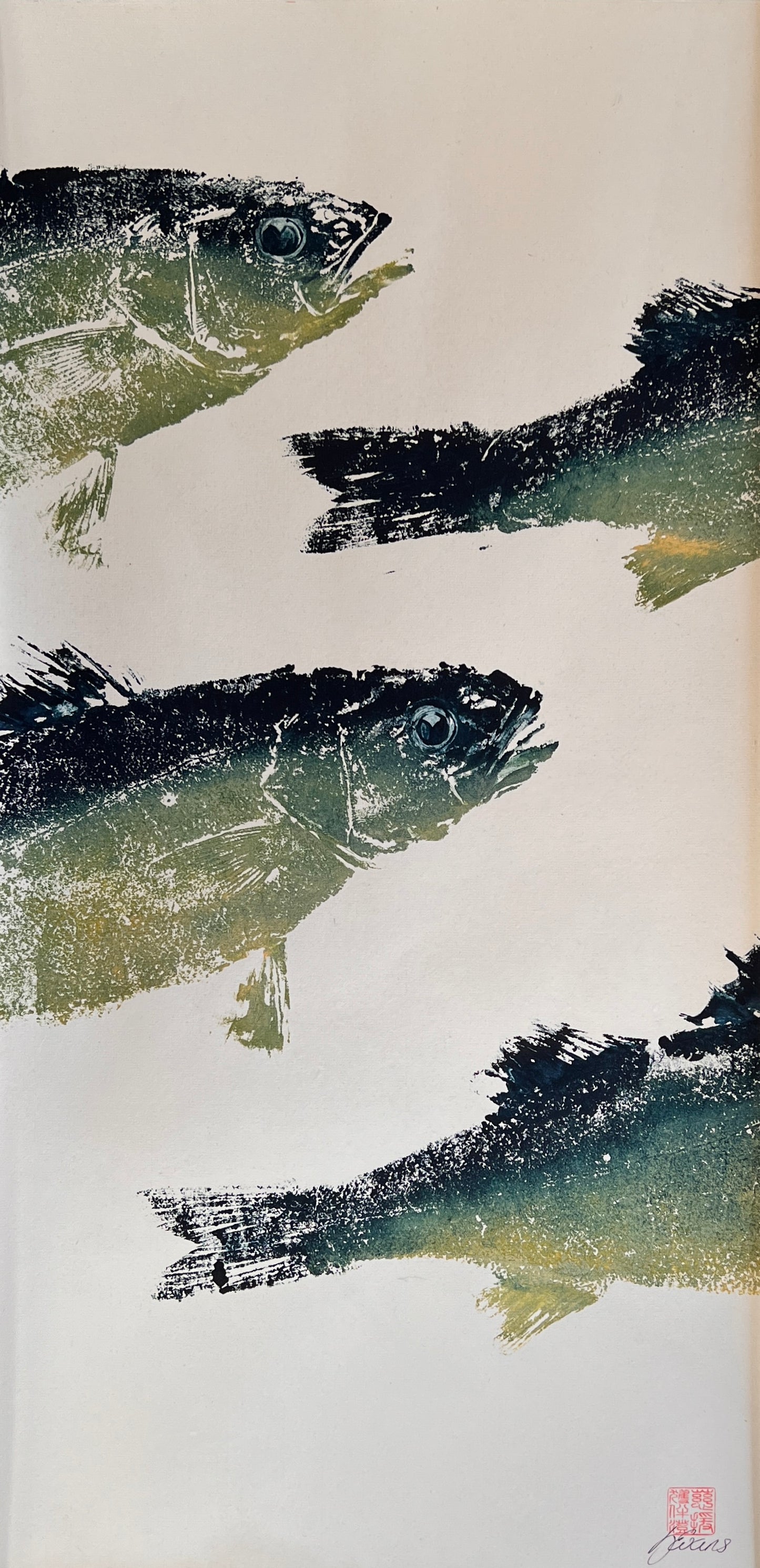 Anglesey Sea Bass Triptych Gyotaku Print