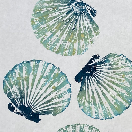 Multiple Scallop Shell Gyotaku Print, Wet Mounted