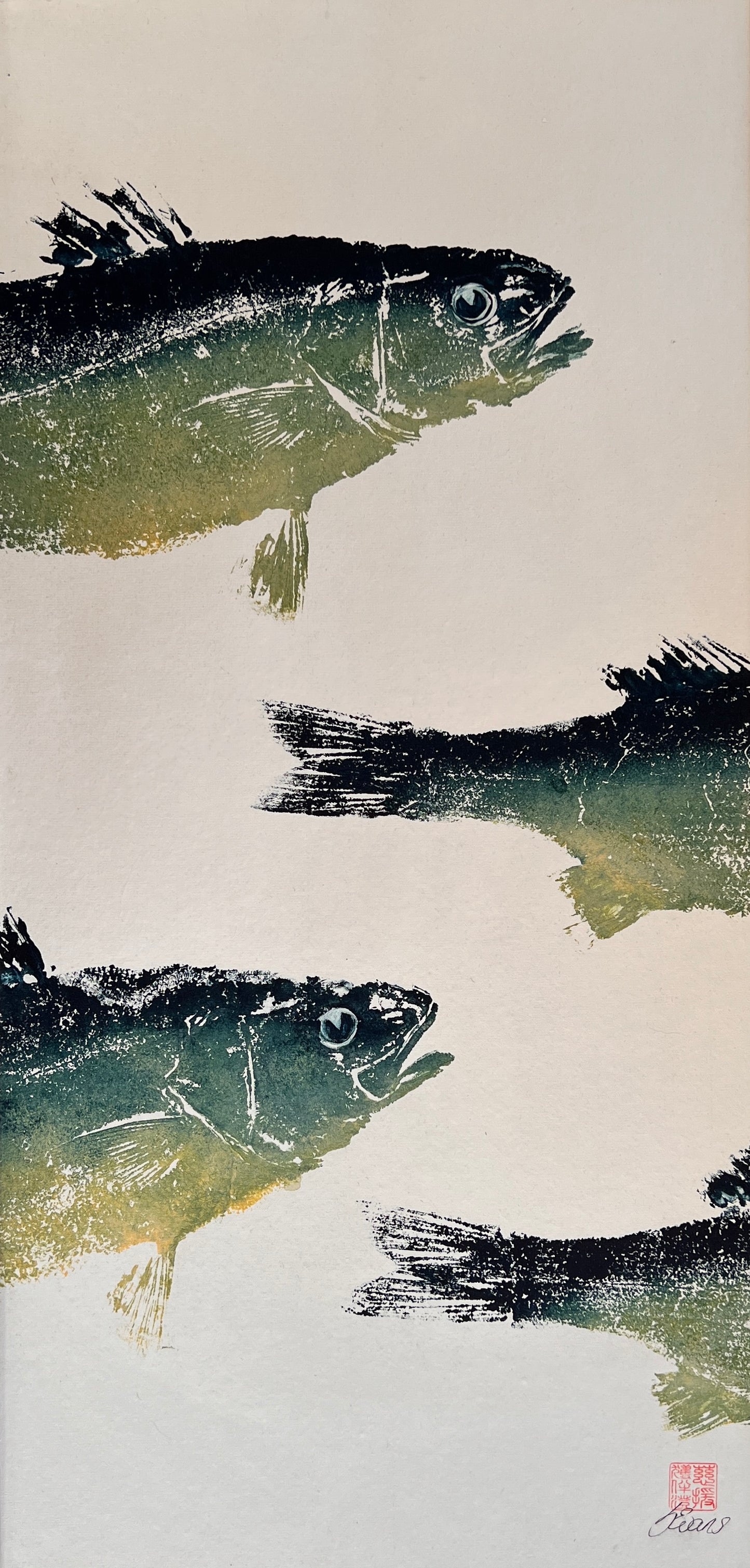 Anglesey Sea Bass Triptych Gyotaku Print
