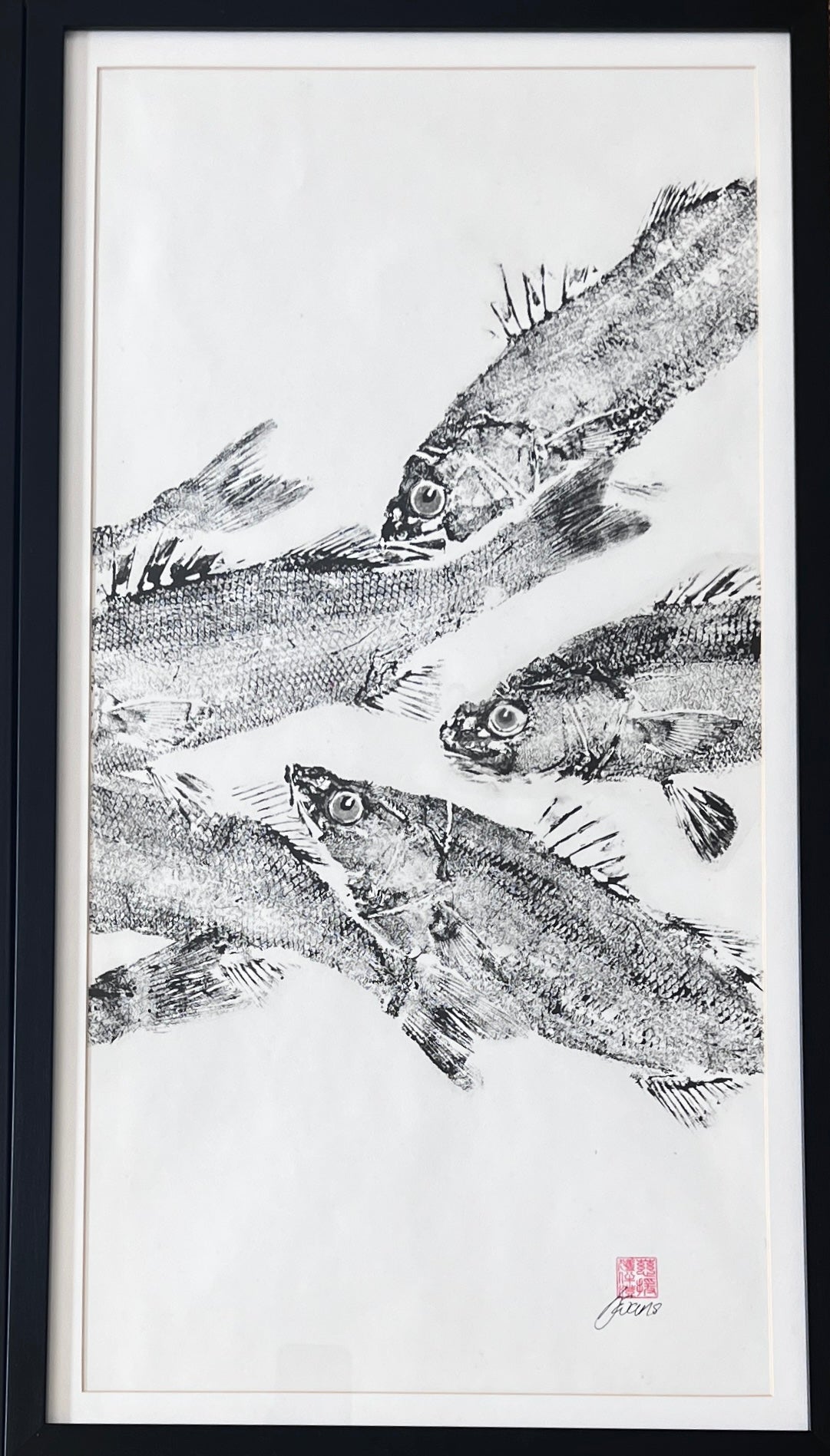 FRAMED TRIPTYCH GYOTAKU OF SEA BASS