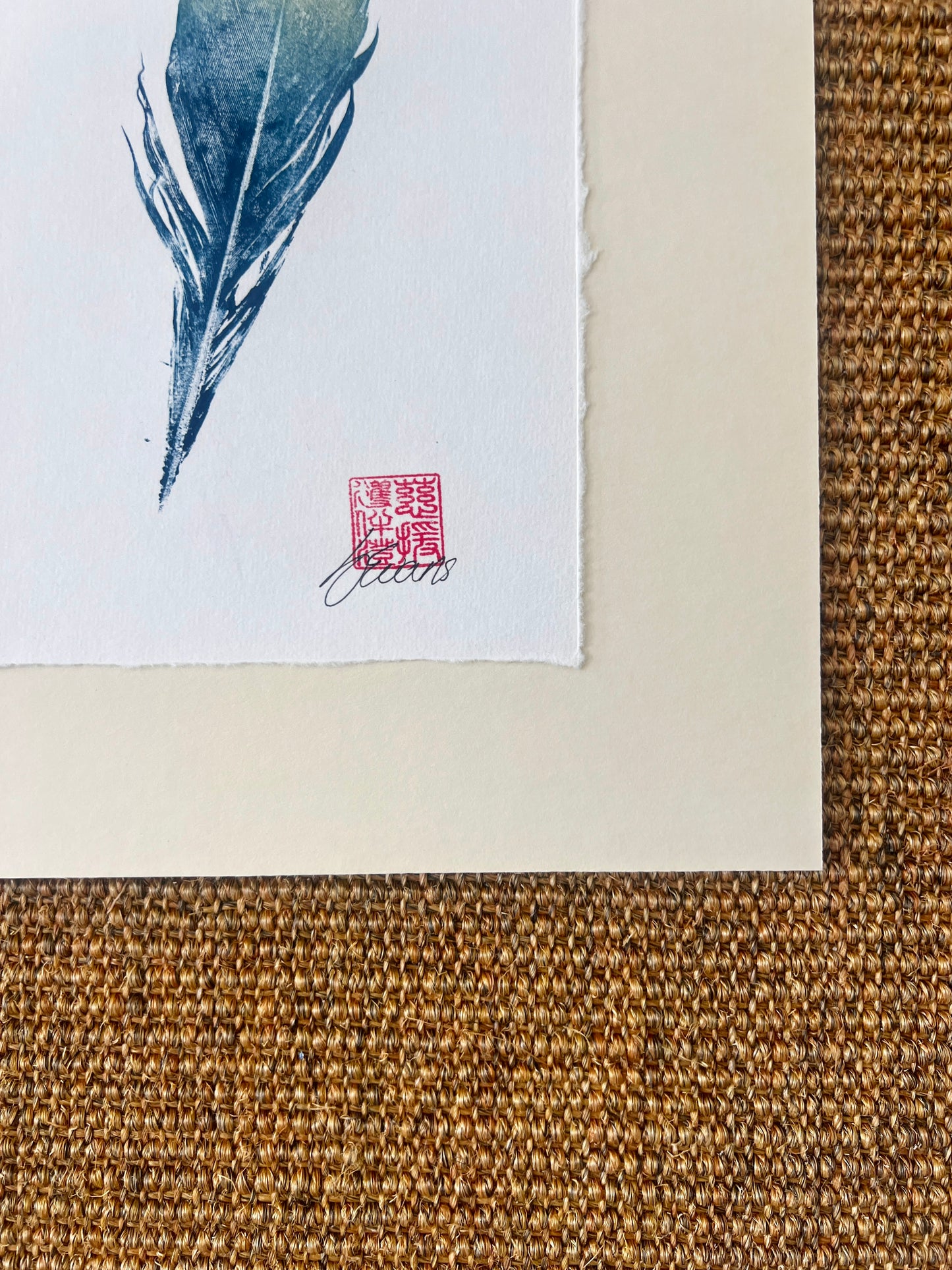 A5 Feather Gyotaku Blue and Gold