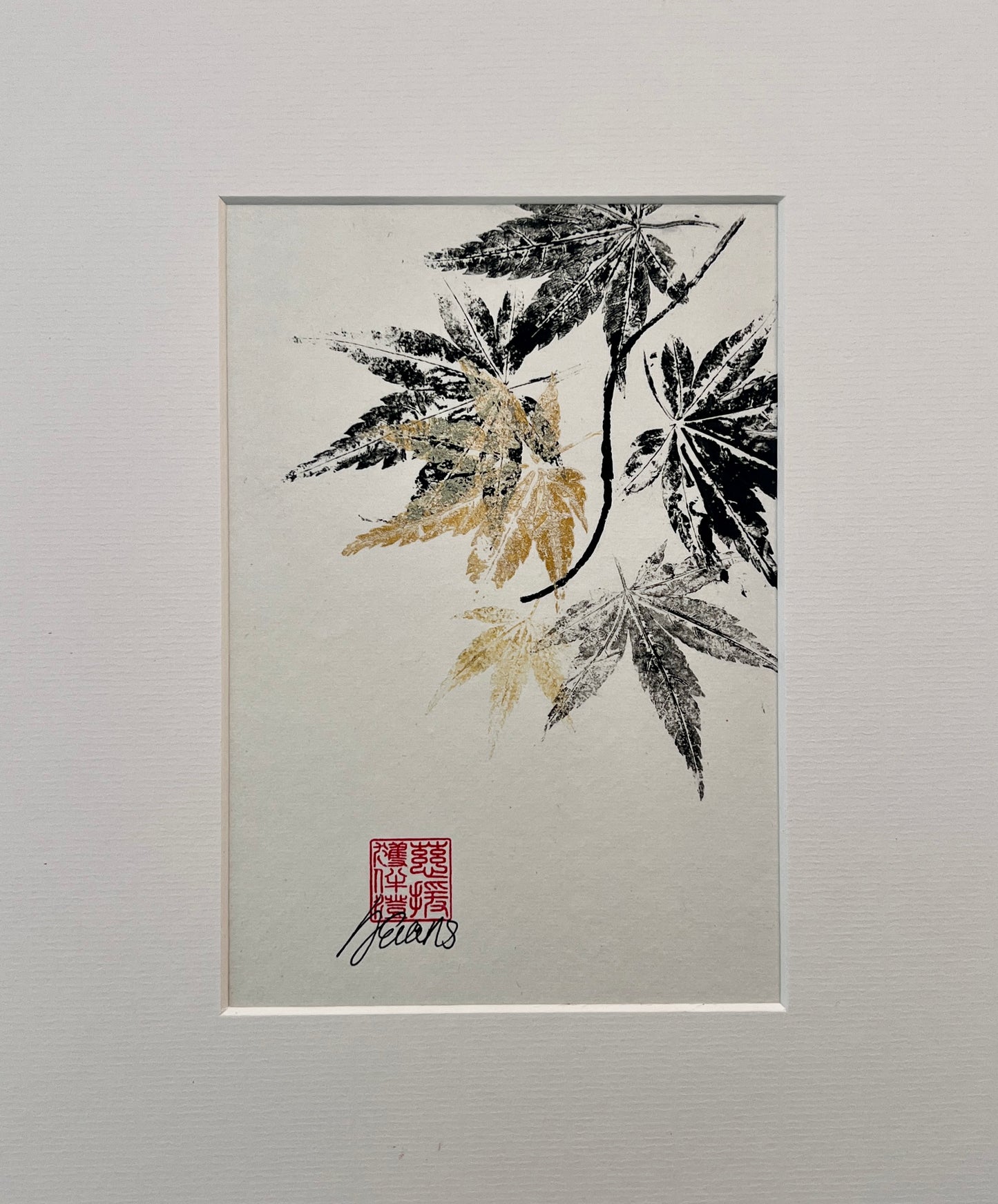 Gyotaku of Acer Leaves A5 in Black and Gold
