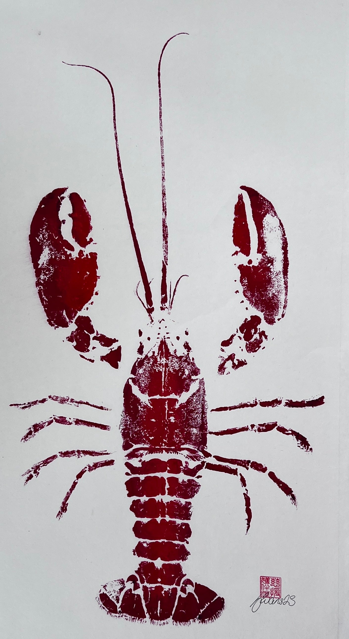 Menai Strait Lobster, Gyotaku Printed in Red ink.