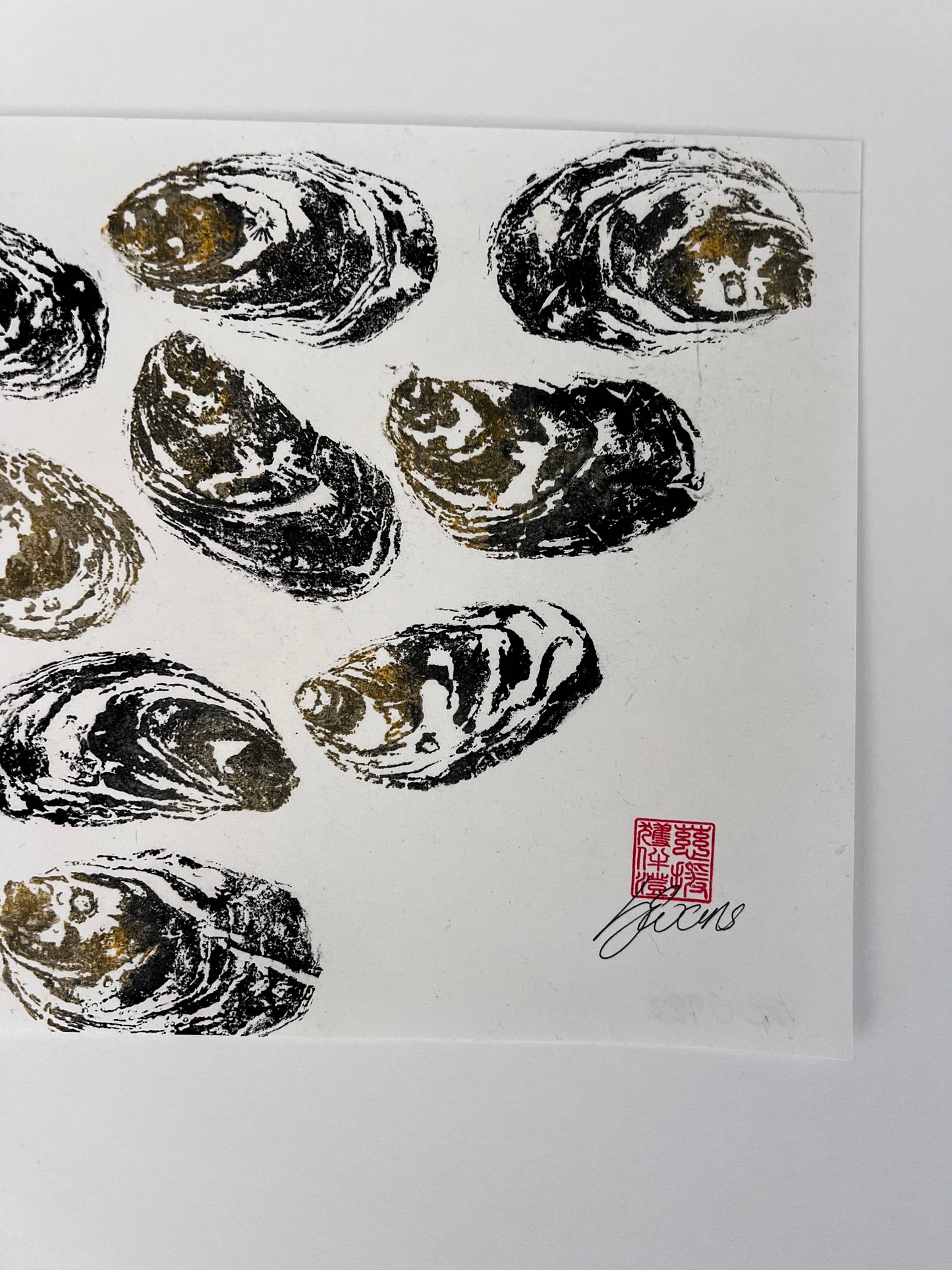 Gyotaku Impression taken from the surface of Pacific Oyster Shells