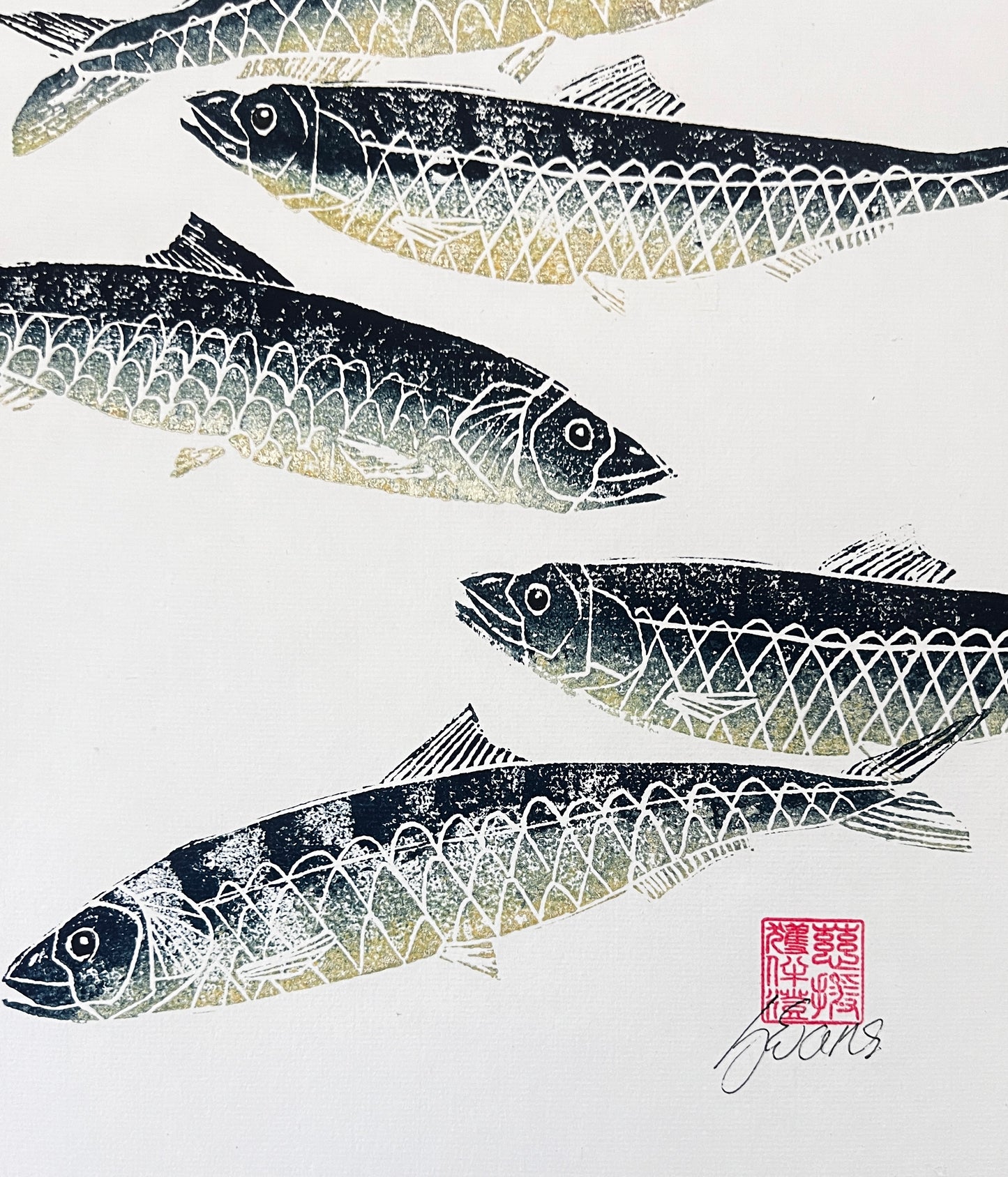 A4 Sardine Lino Print Gyotau