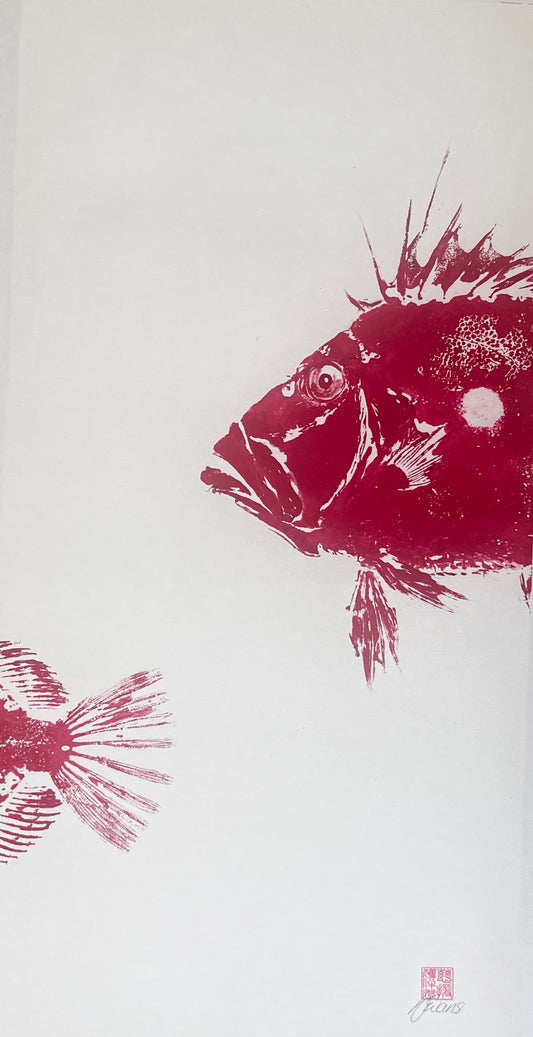 Gyotaku of John Dory in Red Ink