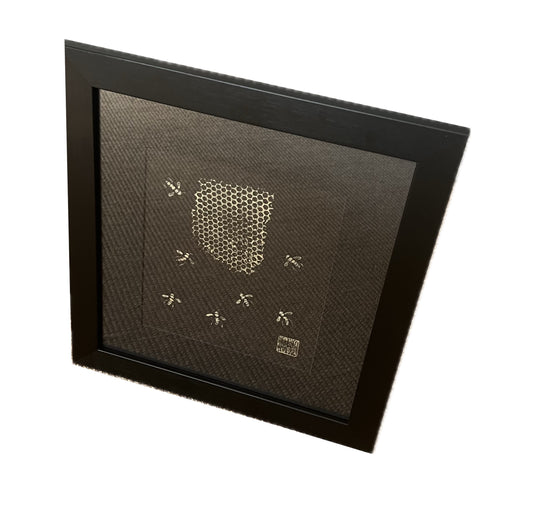 Frame Gyotaku of Bees and Honeycomb