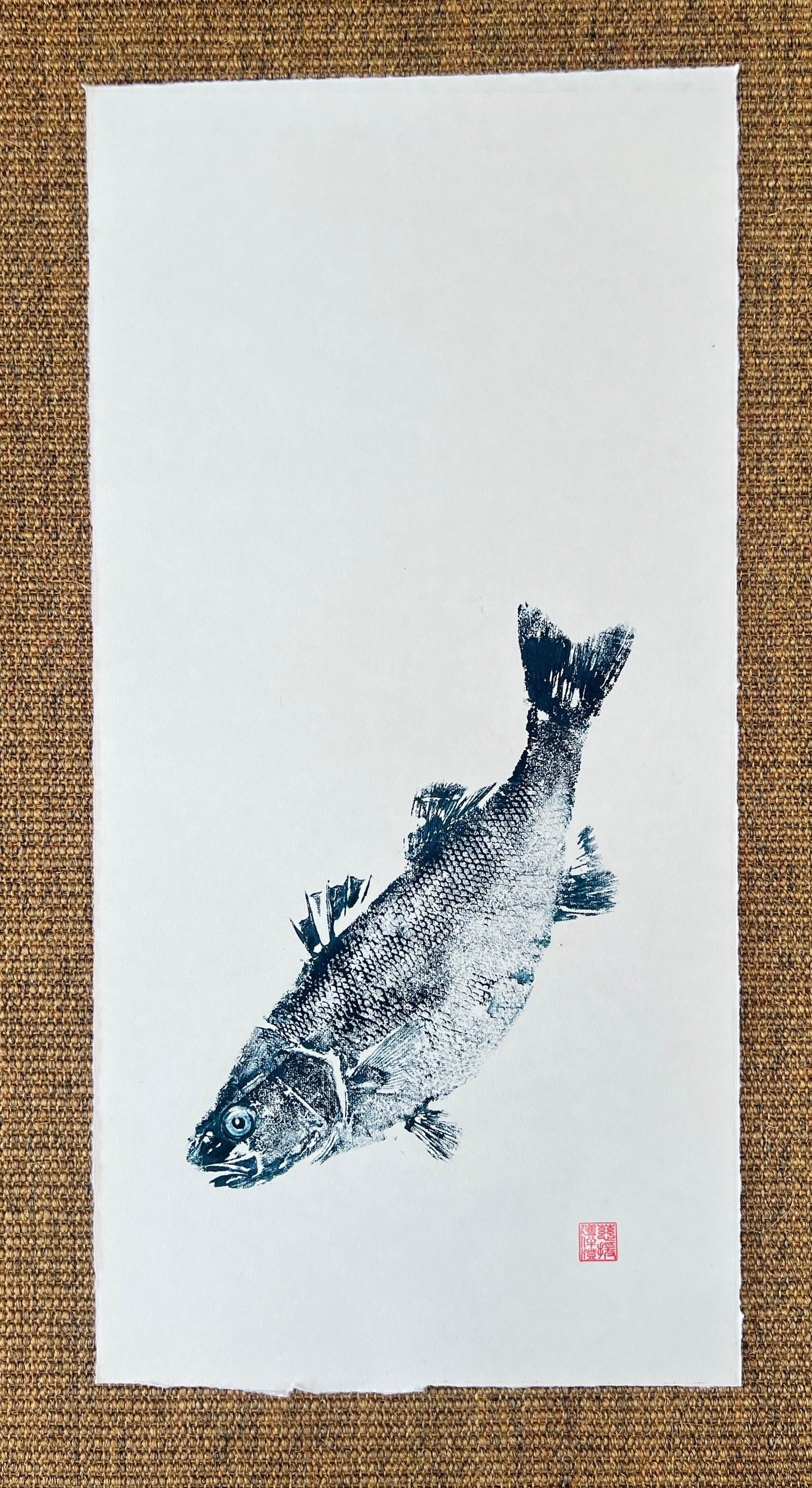 Menai Strait Line Caught Sea Bass Gyotaku.