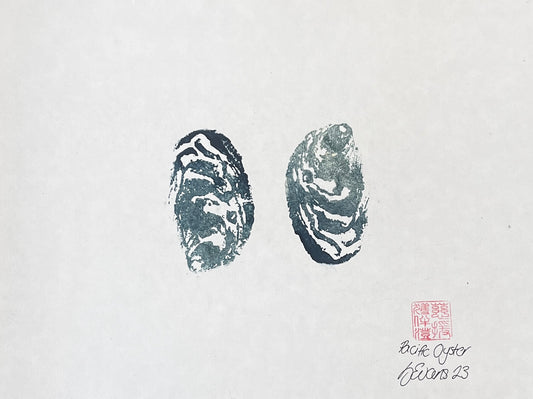 Gyotaku Impression taken from the surface of Pacific Oyster Shells