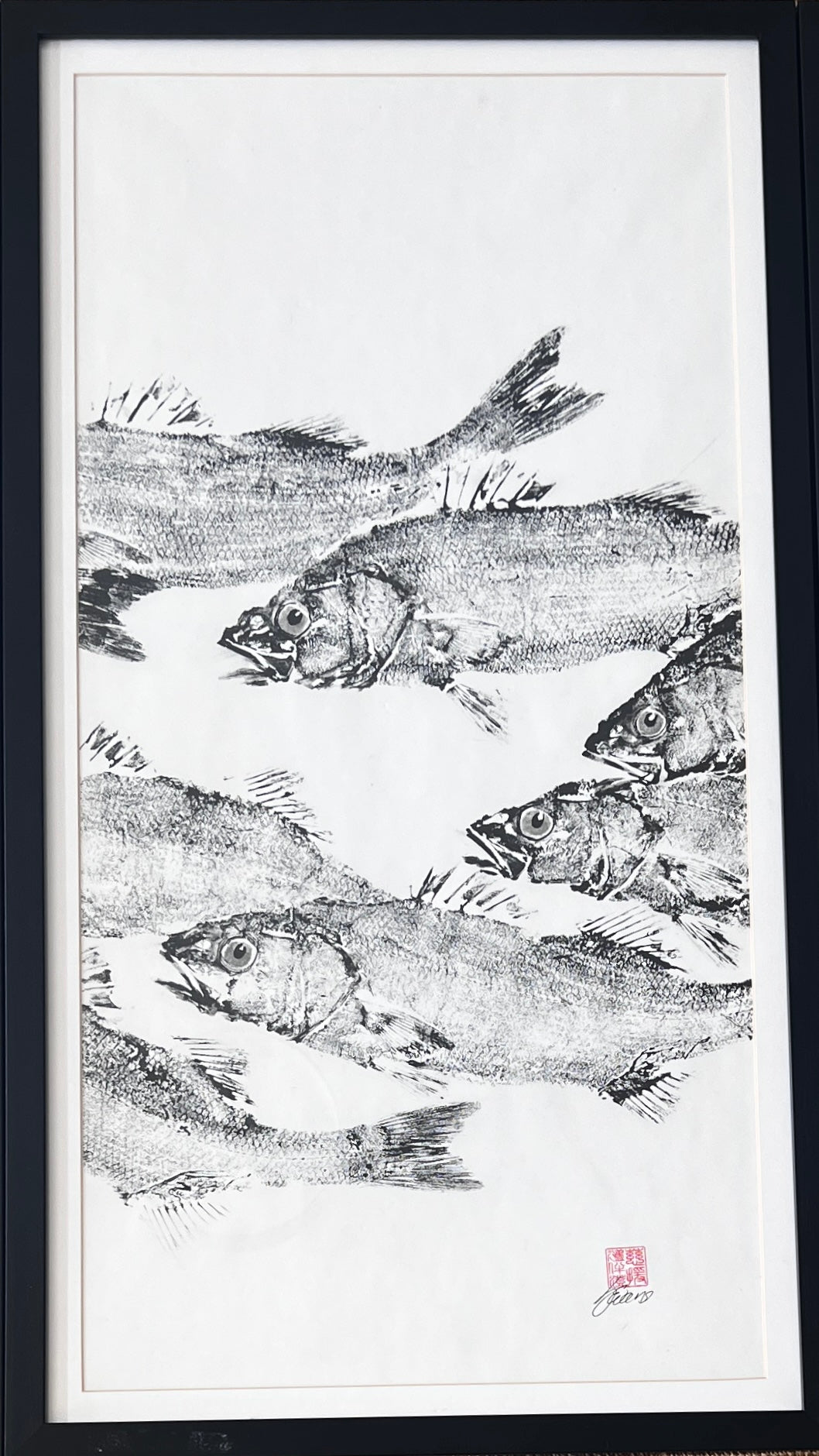 FRAMED TRIPTYCH GYOTAKU OF SEA BASS