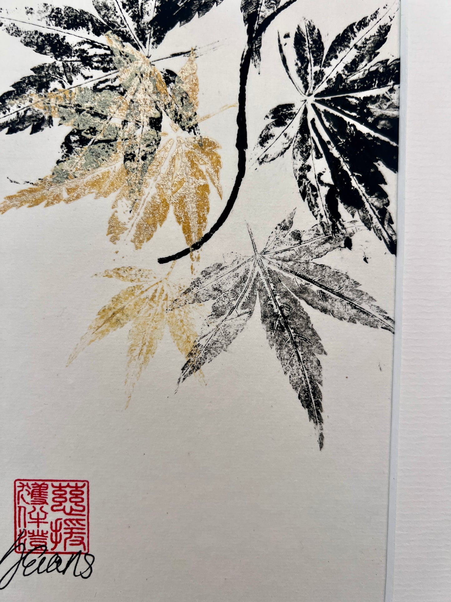 Gyotaku of Acer Leaves A5 in Black and Gold