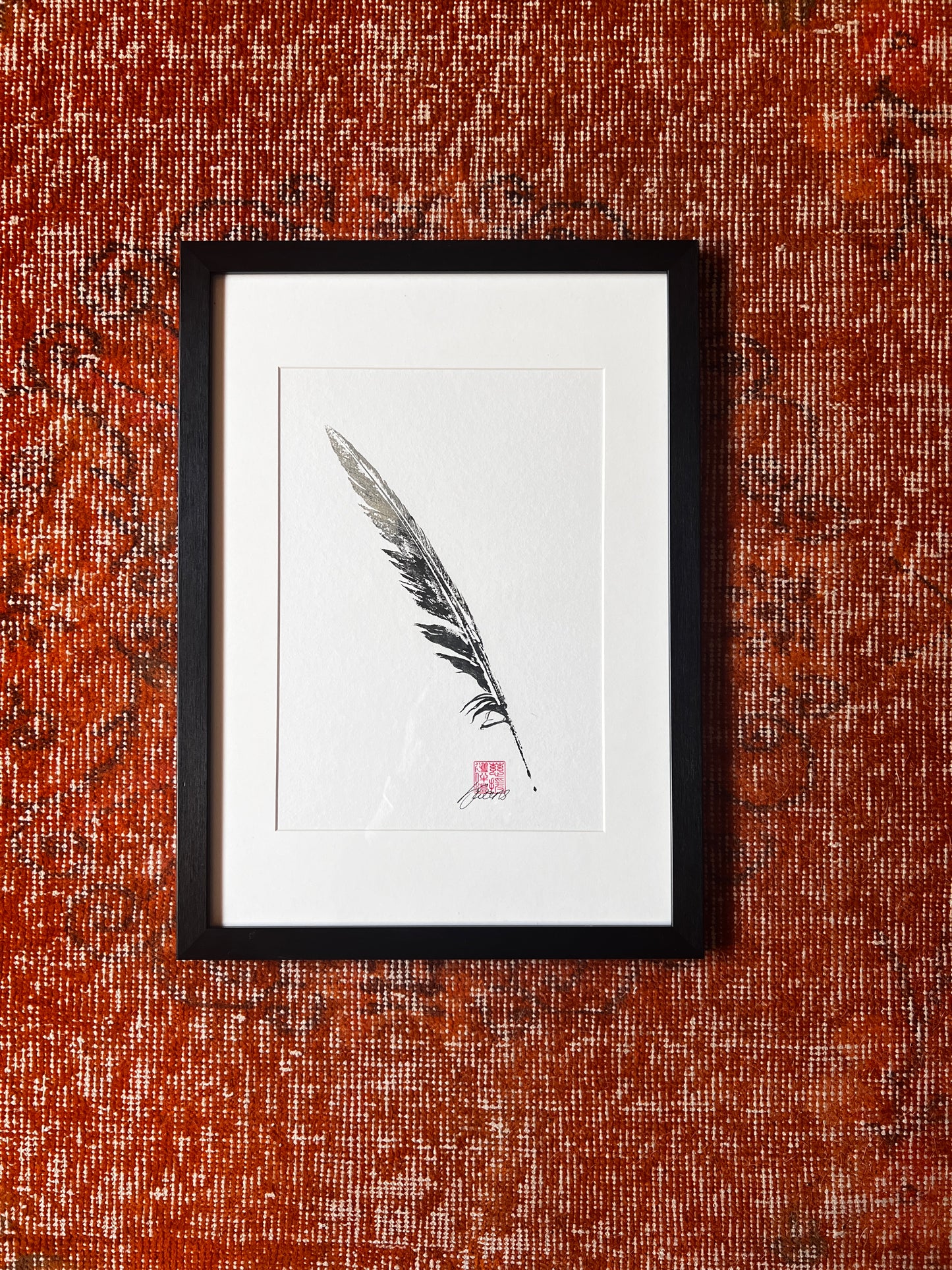 Frame Gyotaku of a Birds Feather A4