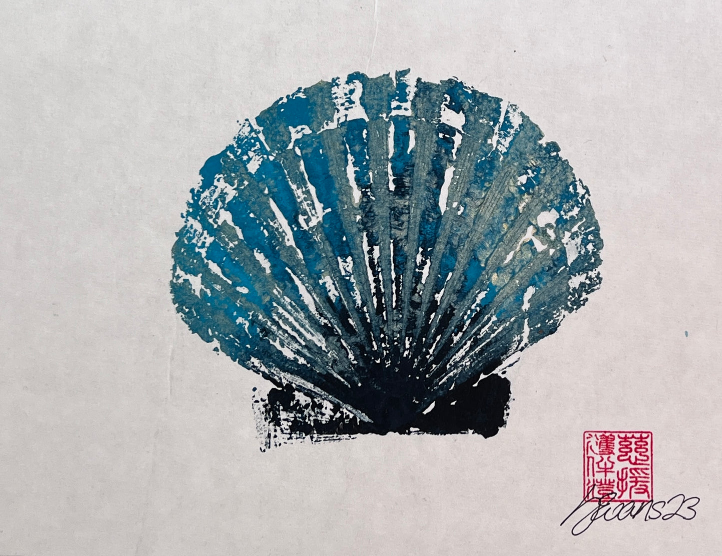 Scallop Shell Gyotaku Print A5