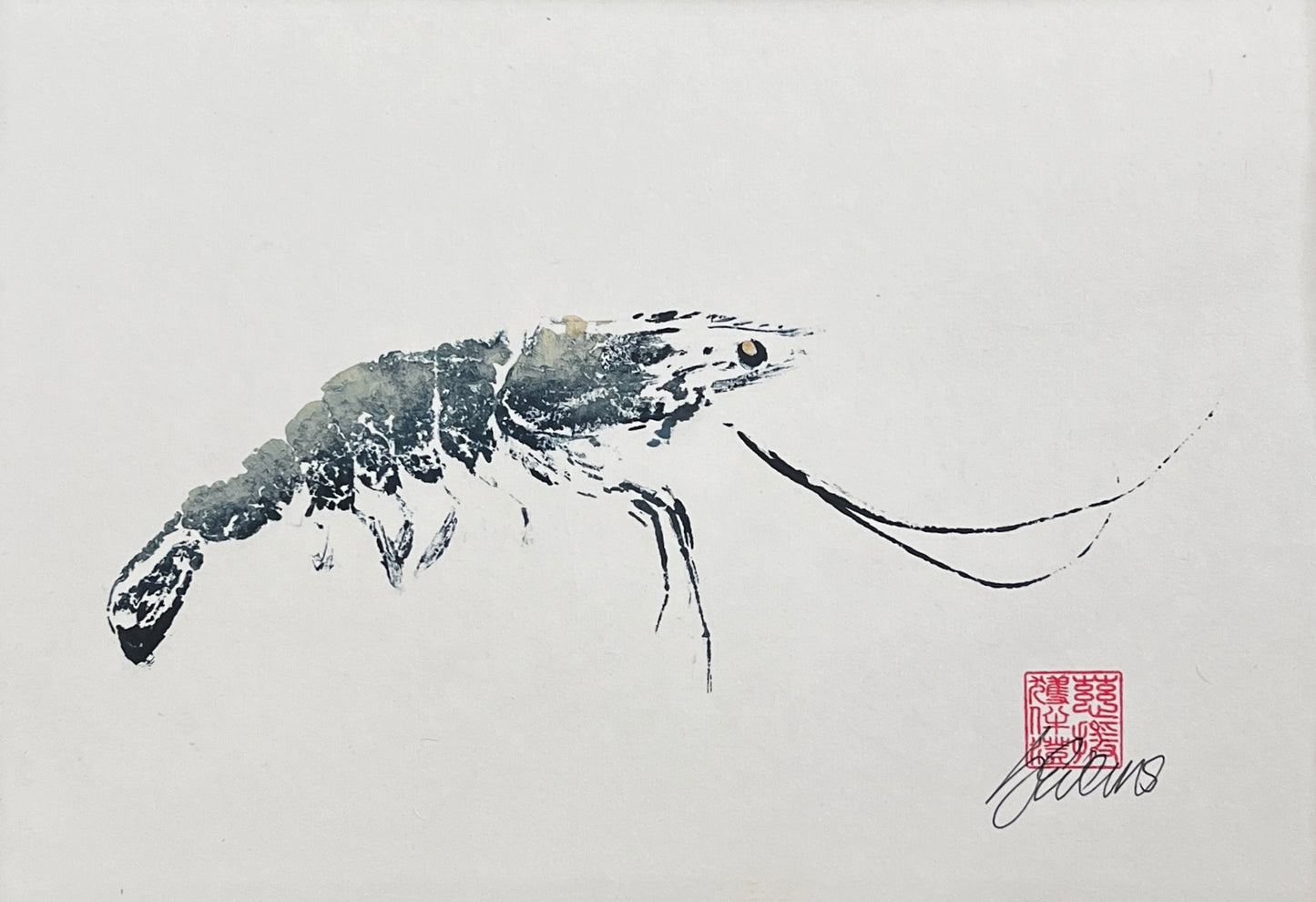 Gyotaku Impression taken from the surface of a Large Prawn