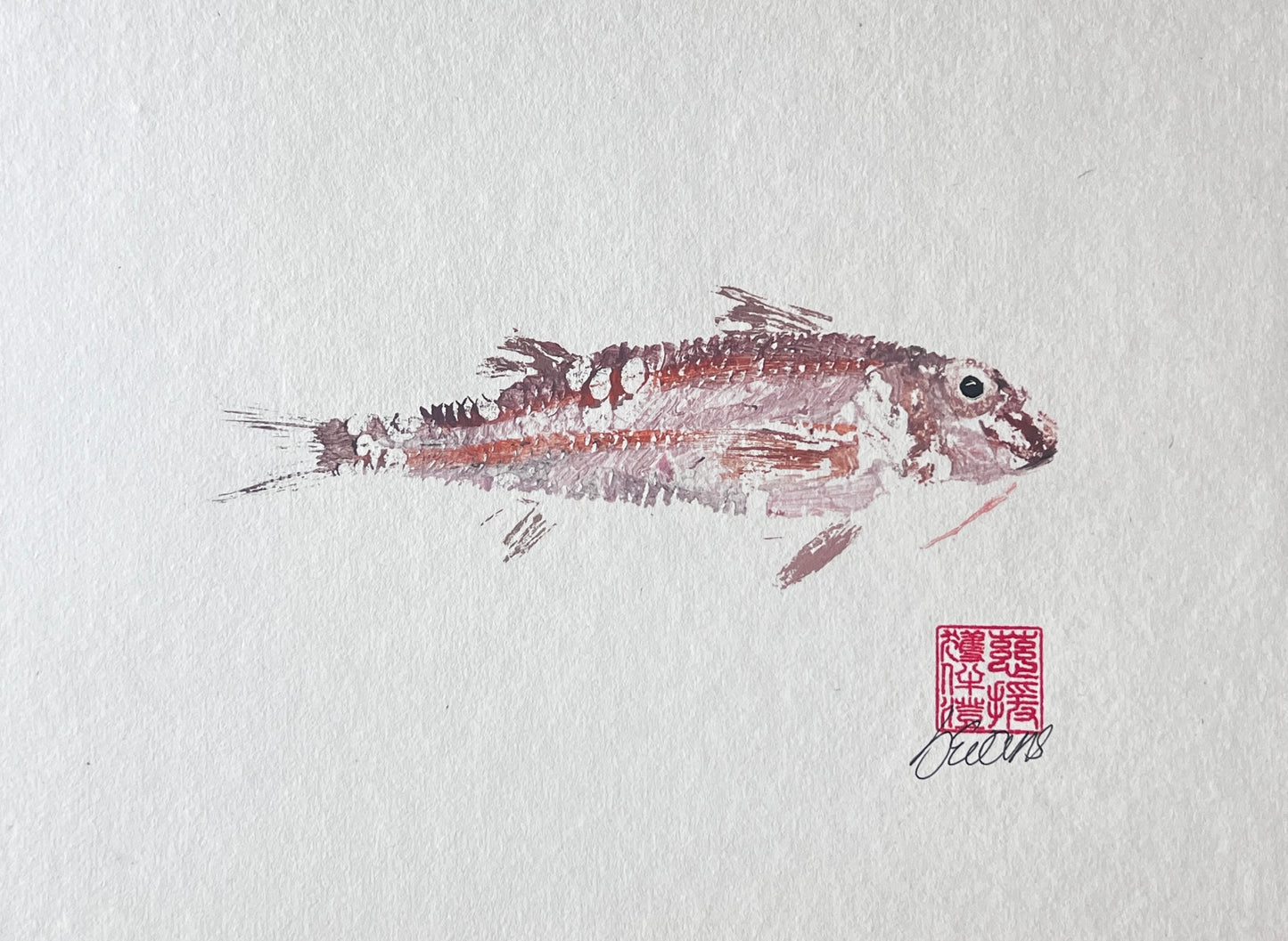 Gyotaku of a small Red Mullet from the waters of North Wales