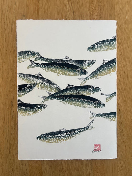 A3 Sardines Print – Hand-Carved Linotaku