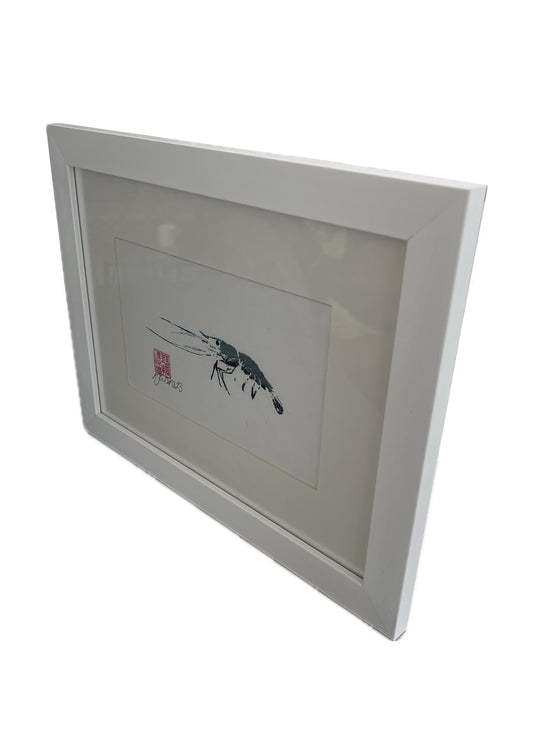 Framed Gyotaku of a Menai Strait Prawn A5