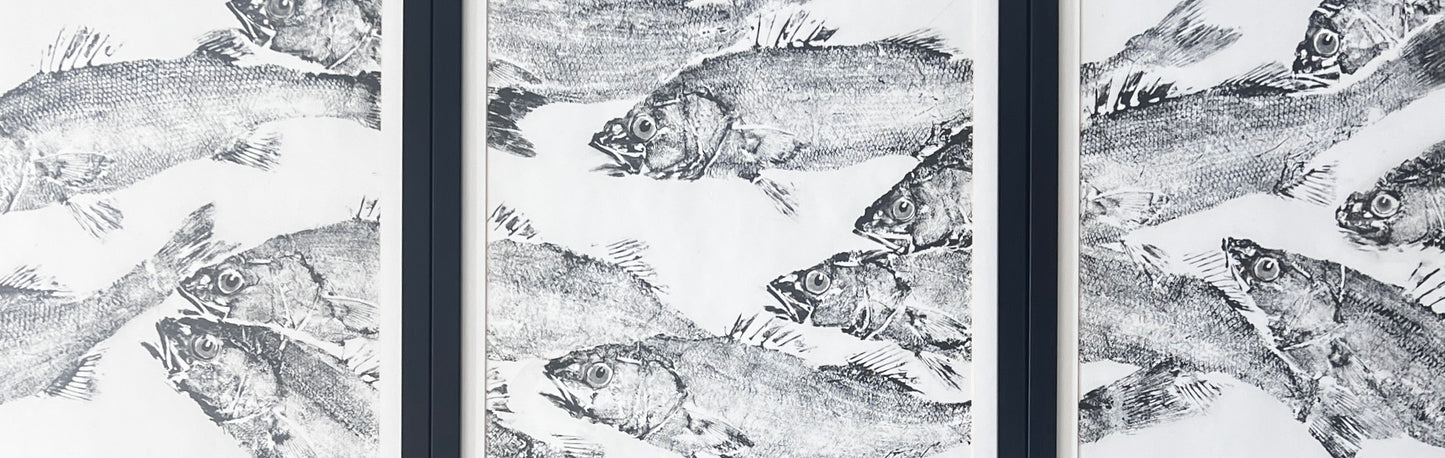 FRAMED TRIPTYCH GYOTAKU OF SEA BASS