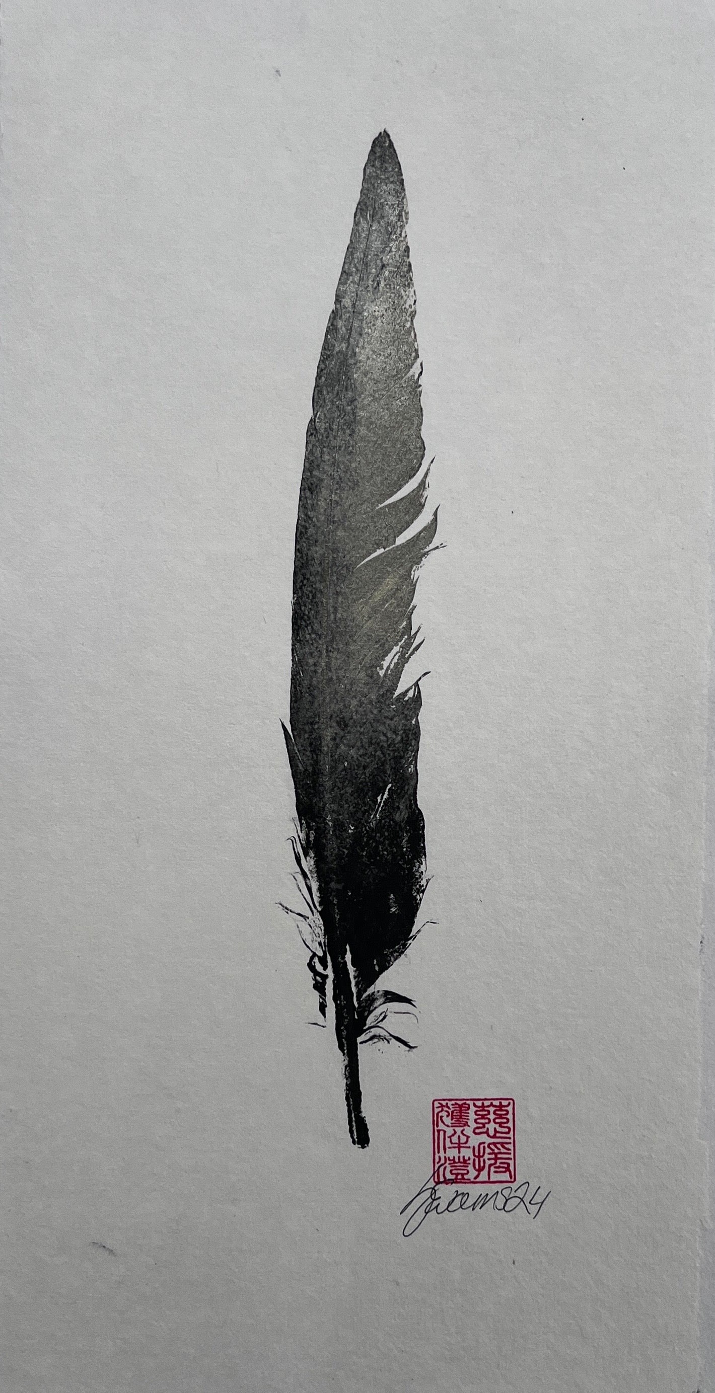 Framed Feather Gyotaku Black and Gold