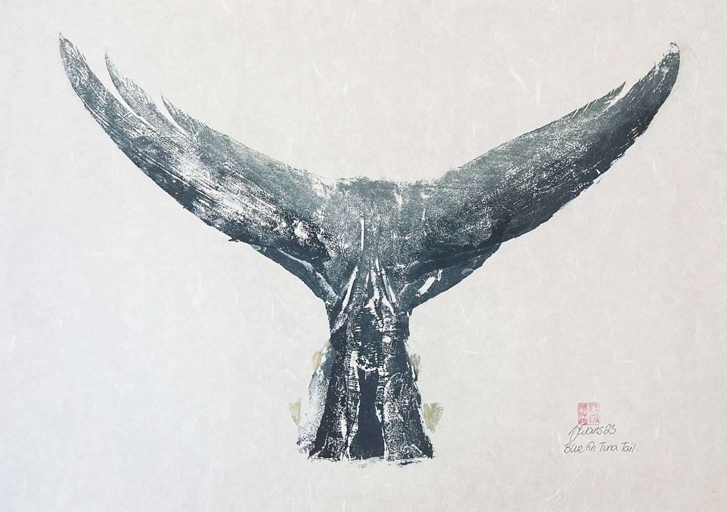 Gyotaku impression taken from a Blue Fin Tuna Tail
