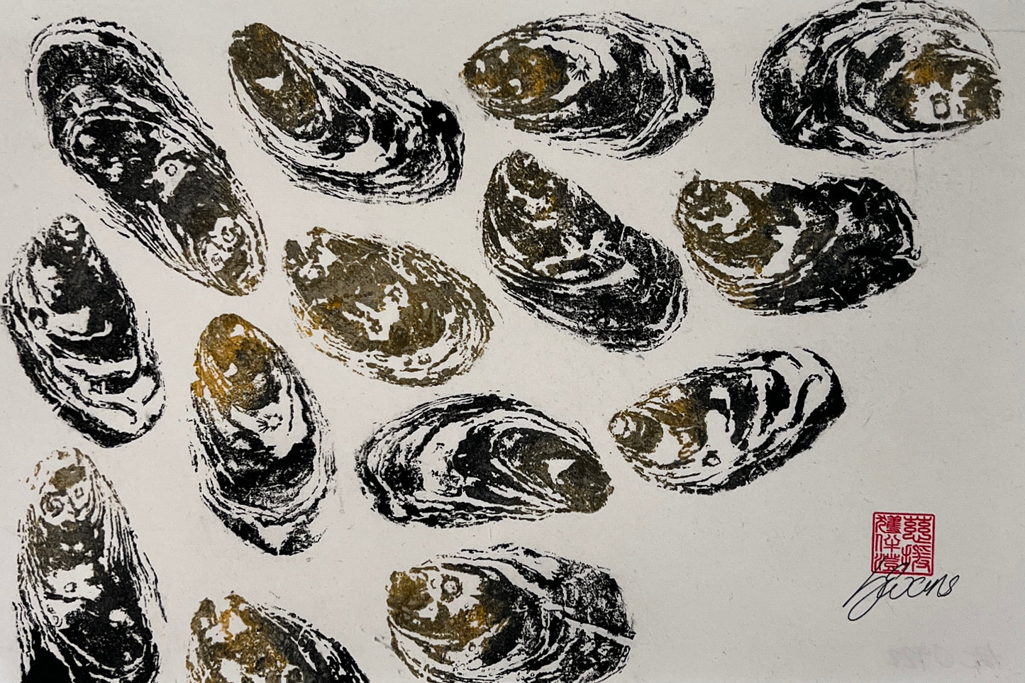 Gyotaku Impression taken from the surface of Pacific Oyster Shells