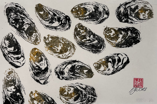 Gyotaku Impression taken from the surface of Pacific Oyster Shells