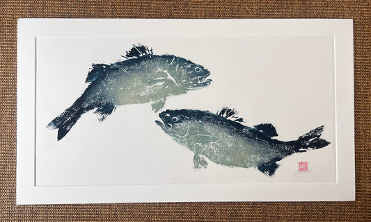 Anglesey Sea Bass Duo Gyotaku