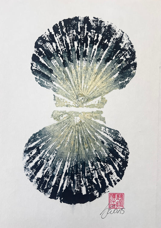 Scallop Shell Duo Gyotaku by Jane Evans