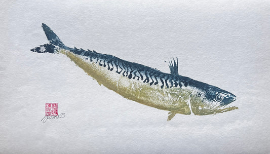 IMPRESSION TAKEN FROM A MACKEREL BLUE AND GOLD