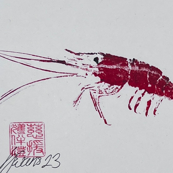 Print of Menai Strait Prawn in Red Ink