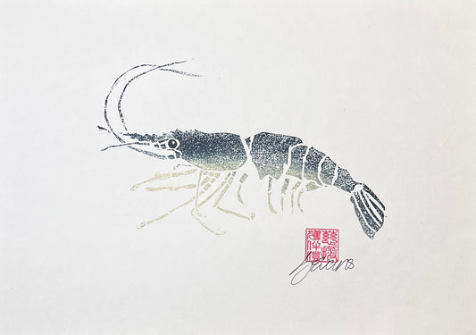 Linotaku Prawn Print by Jane Evans