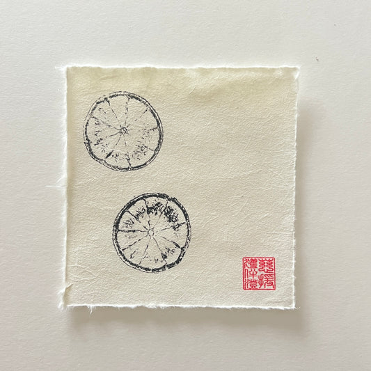 Two Slices of Lemon Mini Print – Black Ink on Thai Mulberry Paper
