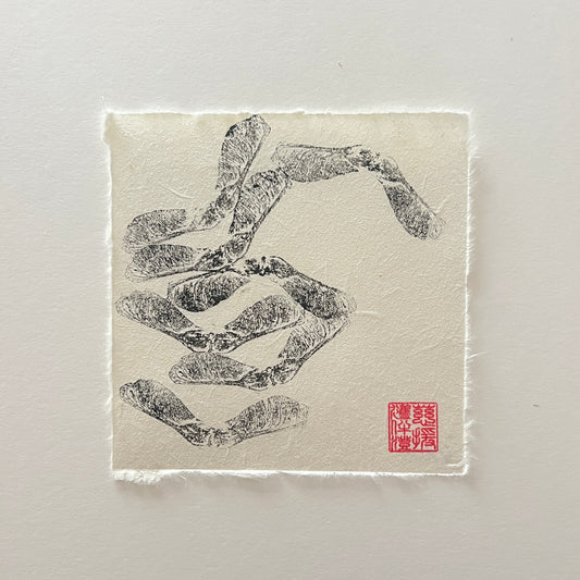 Sycamore Seed Pods Mini Print – Black Ink on Thai Mulberry Paper