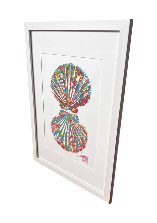 Scallop Shell Duo Gyotaku Multicoloured Layers