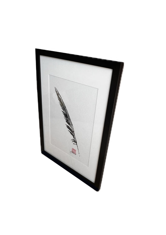 Frame Gyotaku of a Birds Feather A4