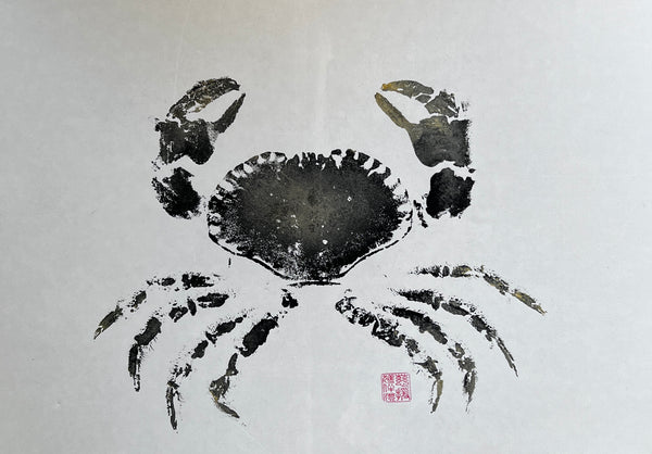 Gyotaku impression taken from the surface of an Anglesey Crab