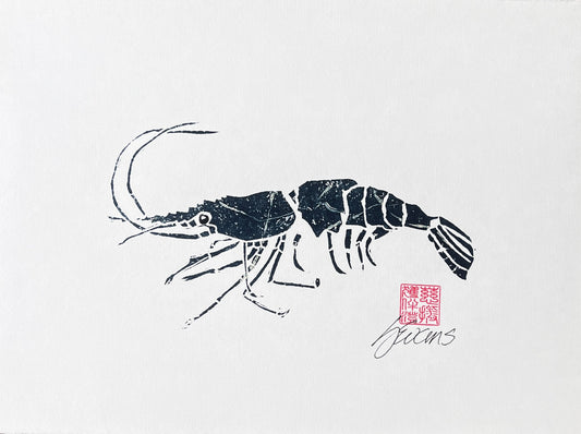 Linotaku Prawn Print by Jane Evans