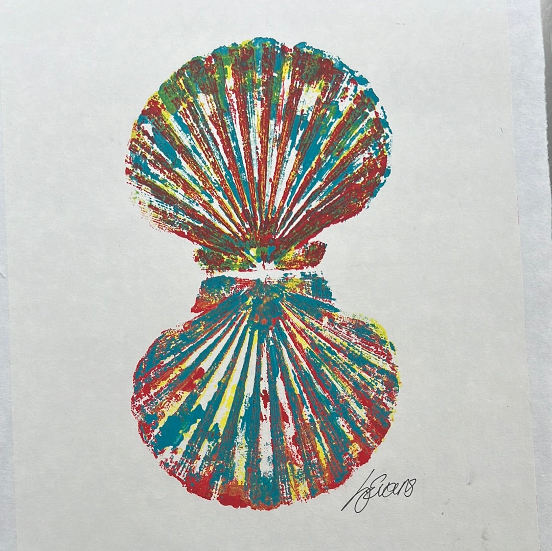 Scallop Shell Duo Gyotaku Multicoloured Layers