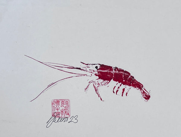 Print of Menai Strait Prawn in Red Ink