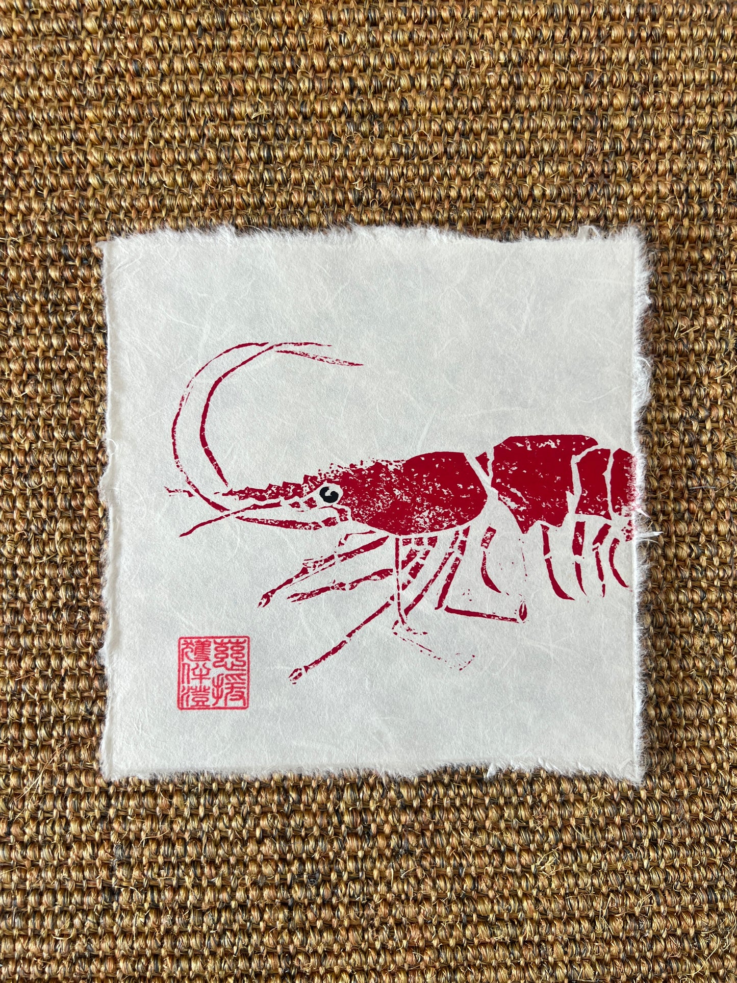 6 x 6 Inch Prawn Print – Linotaku Mini Marine Wall Art