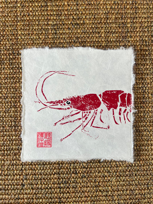 6 x 6 Inch Prawn Print – Linotaku Mini Marine Wall Art